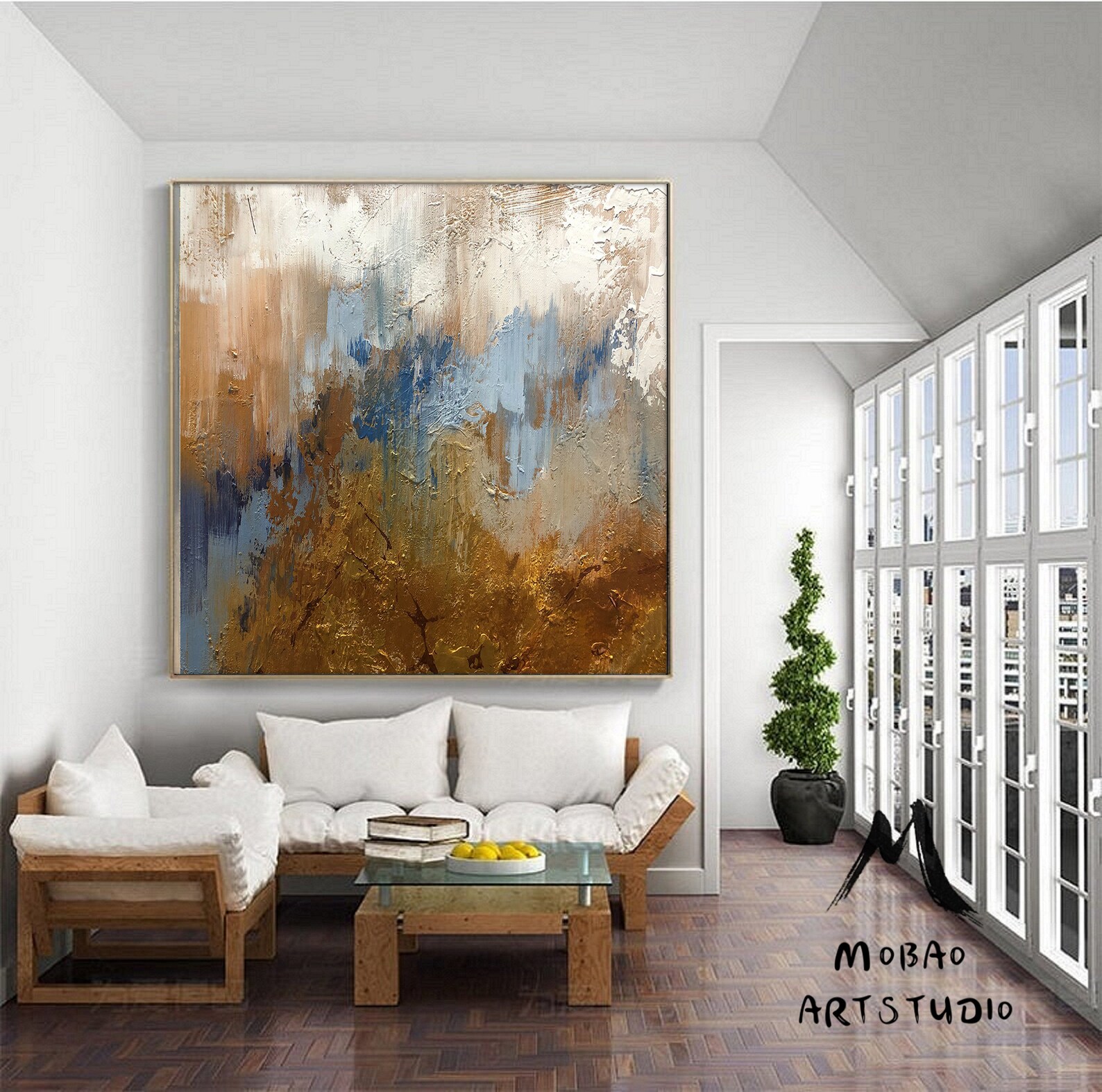 Large Gold Abstract Painting on Canvas Cloud Abstract Etsy