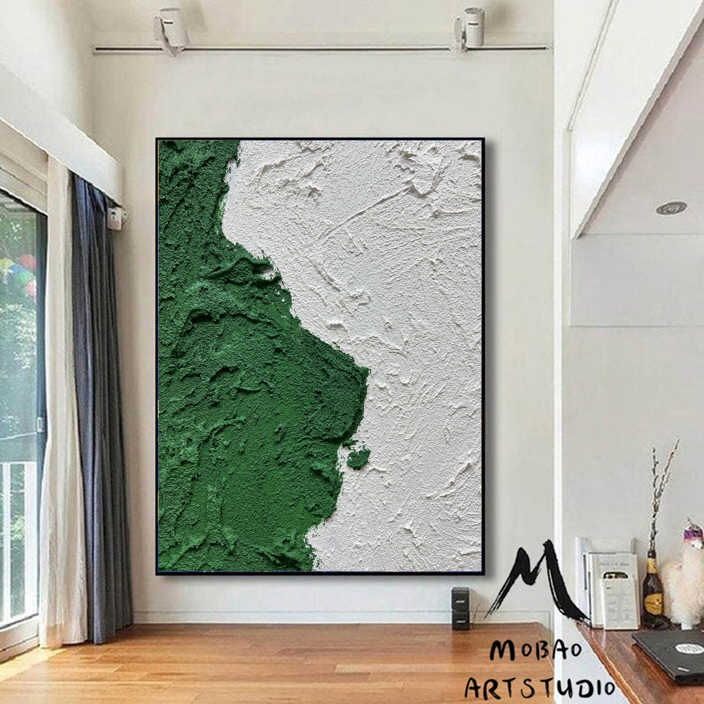 Green 3D Textured Painting Large Green Abstract Painting White Etsy