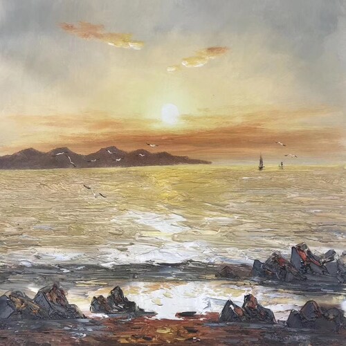 Original Ocean Painting, Sunset Landscape shops painting, Sea Painting Beach Oil Painting Sky Landscape Painting,Coastal Beach Art,Ocean Wall Art