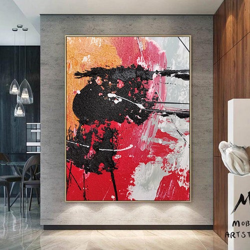 Large Black 3D Textured Abstract Red Textured shops Painting, Minimalist Abstract Painting, Original Black Painting,Large Wall Painting On Canvas