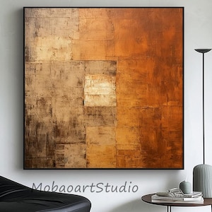 Pintura abstrata com textura: tela marrom e laranja (opções de tamanho personalizado) imagem 7