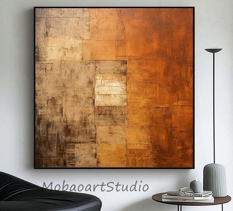 Pintura abstrata com textura: tela marrom e laranja (opções de tamanho personalizado) imagem 7