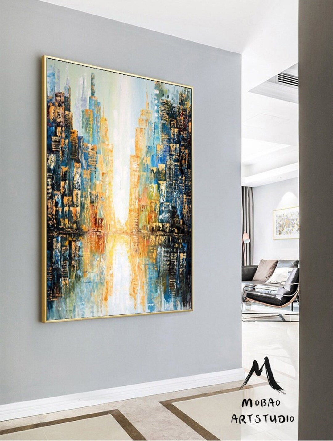 New York City Art, Modern City Wall Art Decor,large City Abstract Painting on Canvas, Wall City