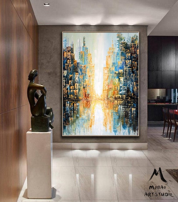 Art & Collectibles Modern city Wall art decor,City skyline Abstract oil ...