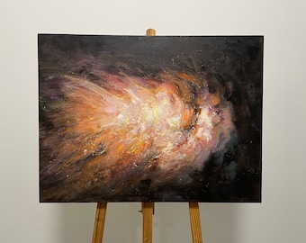 Pintura acrílica abstracta original: Llama naranja, rosa y violeta