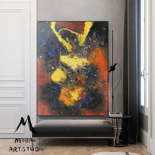 Original Abstract Painting Yellow Minimalist Painting Large Blue Abstract Painting Red Minimalist Abstract Painting shops Modern Canvas Wall Art
