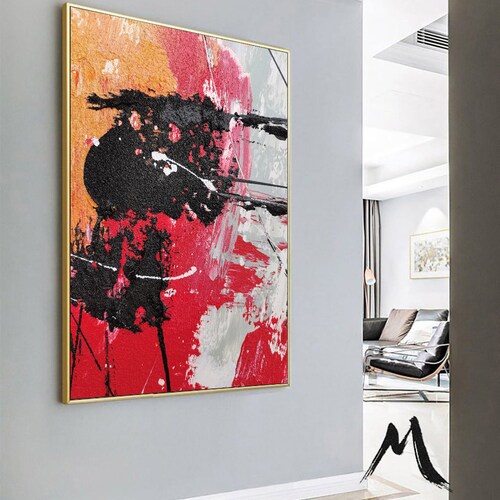 Large Black 3D Textured Abstract Red Textured shops Painting, Minimalist Abstract Painting, Original Black Painting,Large Wall Painting On Canvas