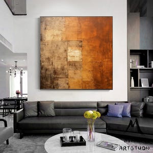 Pintura abstrata com textura: tela marrom e laranja (opções de tamanho personalizado) imagem 3