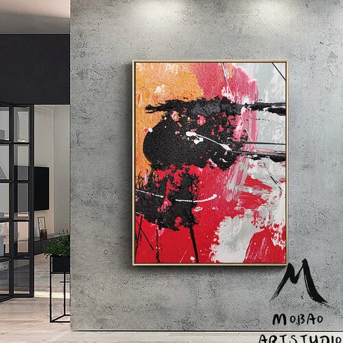 Large Black 3D Textured Abstract Red Textured shops Painting, Minimalist Abstract Painting, Original Black Painting,Large Wall Painting On Canvas