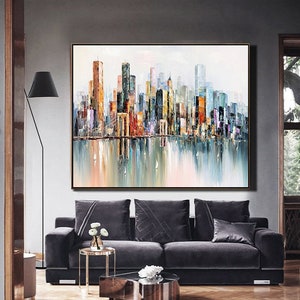 Large New York City Landscape Oil Painting, Abstract Urban Landscape ...