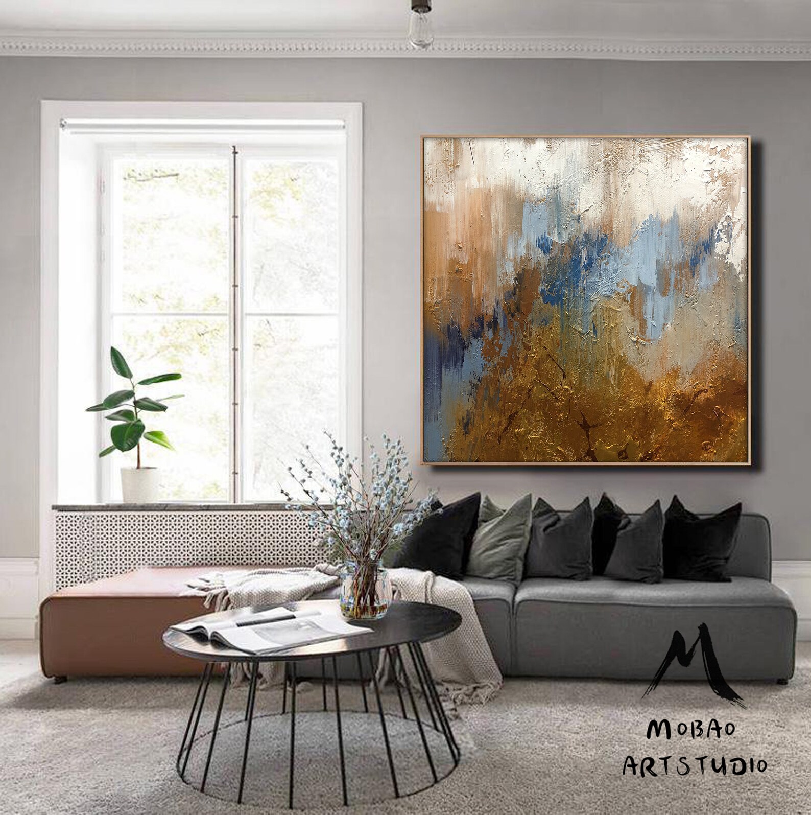 Large Gold Abstract Painting on Canvas Cloud Abstract Etsy