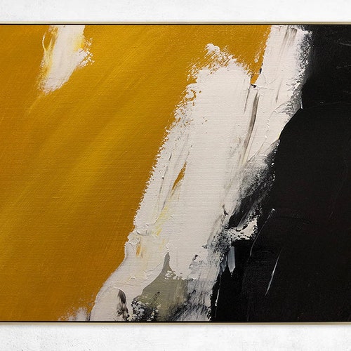 Black Abstract Painting Original, shops Yellow Painting White Painting,Minimalist Abstract Art,White Abstract Painting,Modern Living Room Art