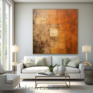 Pintura abstrata com textura: tela marrom e laranja (opções de tamanho personalizado) imagem 5