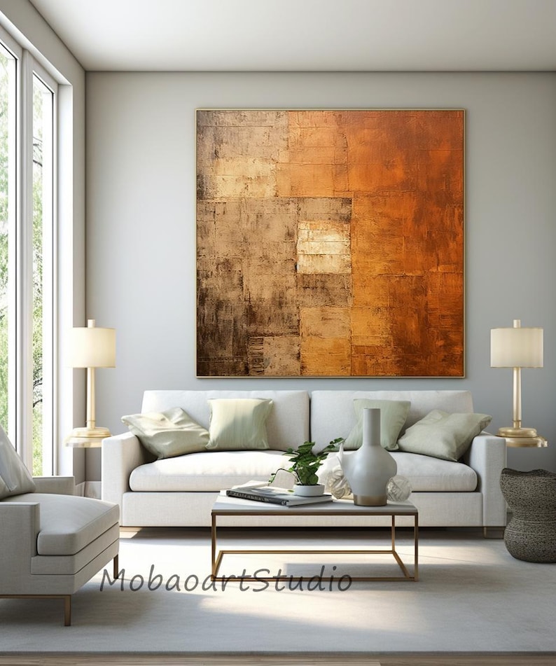 Pintura abstrata com textura: tela marrom e laranja (opções de tamanho personalizado) imagem 5