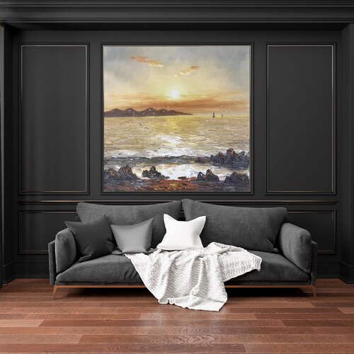 Original Ocean Painting, Sunset Landscape shops painting, Sea Painting Beach Oil Painting Sky Landscape Painting,Coastal Beach Art,Ocean Wall Art