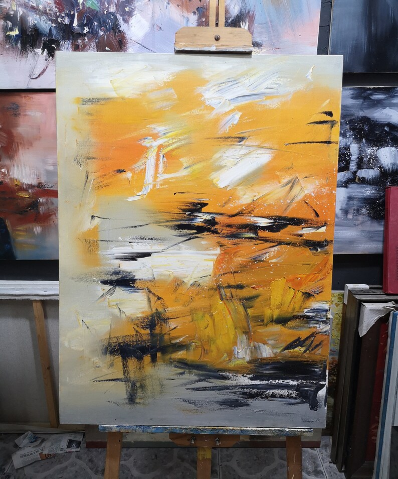 Original Orange Yellow Abstract Painting Minimalist Abstract Etsy