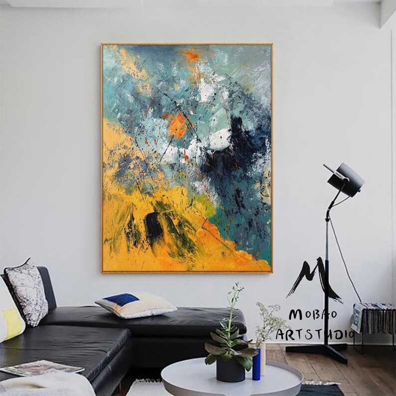 Original Green Abstract Painting Yellow Minimalist Painting Etsy