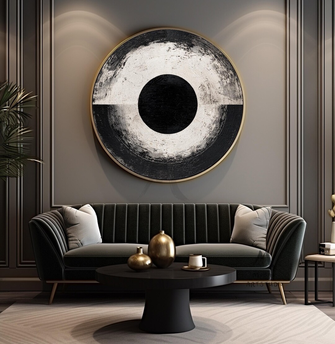 Abstract Wall Art: Black and White Circle Painting (handmade Canvas) - Etsy