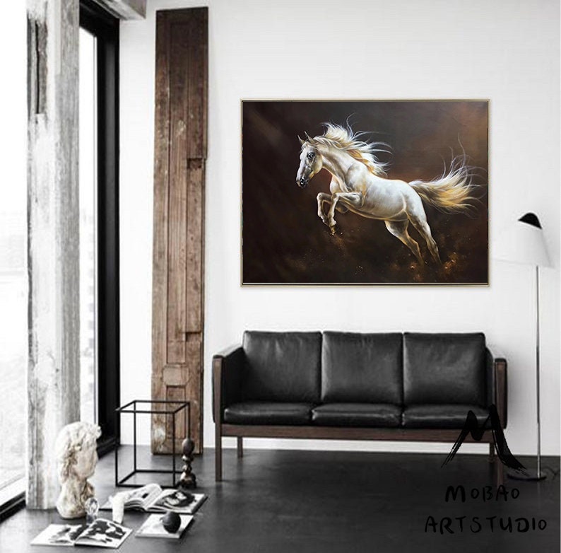 White Horse Painting Large Oil Painting Horse Wall Art Large Canvas Art Horse Decor Horse Oil Painting Large Wall Art Living Room Art M5131 image 8