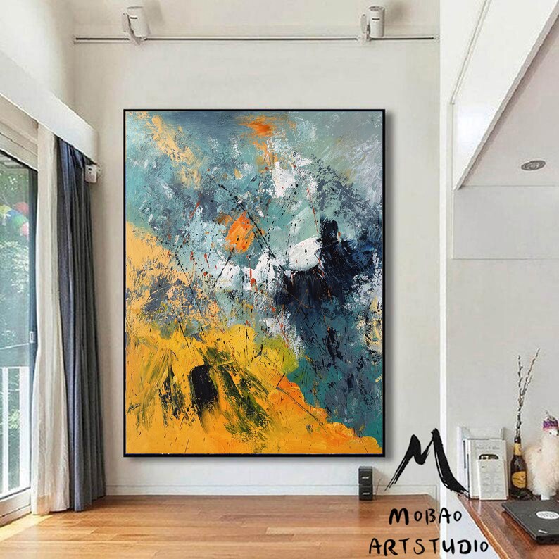 Original Green Abstract Painting Yellow Minimalist Painting Etsy