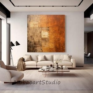 Pintura abstrata com textura: tela marrom e laranja (opções de tamanho personalizado) imagem 6