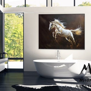 White Horse Painting Large Oil Painting Horse Wall Art Large Canvas Art Horse Decor Horse Oil Painting Large Wall Art Living Room Art M5131 image 6