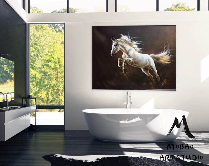 White Horse Painting Large Oil Painting Horse Wall Art Large Canvas Art Horse Decor Horse Oil Painting Large Wall Art Living Room Art M5131 image 6