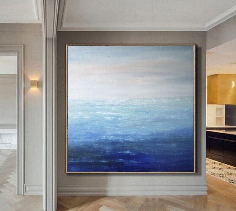 Large Ocean Abstract Painting Blue Ocean Abstract Etsy Canada