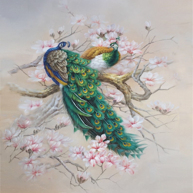 Original Peacock Painting Flower Art Paintingnatural - Etsy
