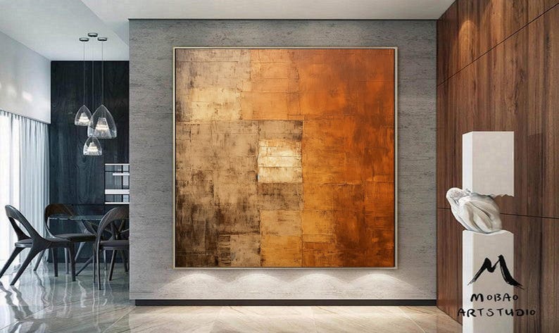Pintura abstrata com textura: tela marrom e laranja (opções de tamanho personalizado) imagem 4