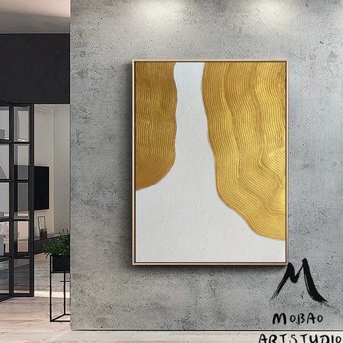 Original White 3D Abstract Painting Gold 3D Textured Painting Gold Abstract Painting Gold popular 3D Minimalist Painting Modern Abstract Painting