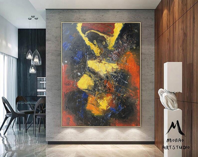 Original Abstract Painting Yellow Minimalist Painting Large Blue Abstract Painting Red Minimalist Abstract Painting shops Modern Canvas Wall Art