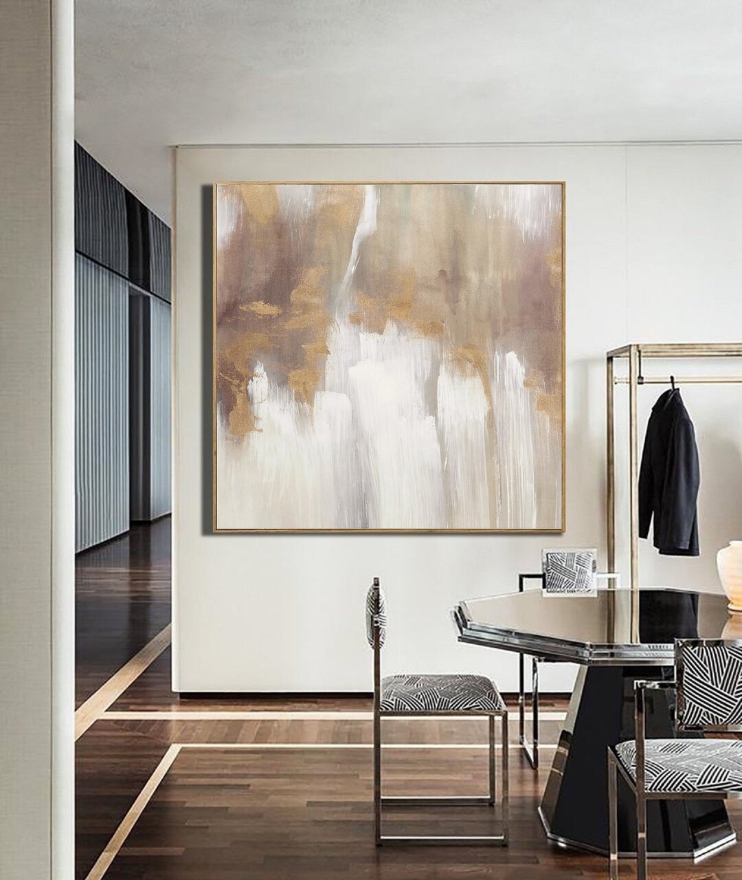 Large Gold Abstract Painting,white Abstract Painting,gold Abstract