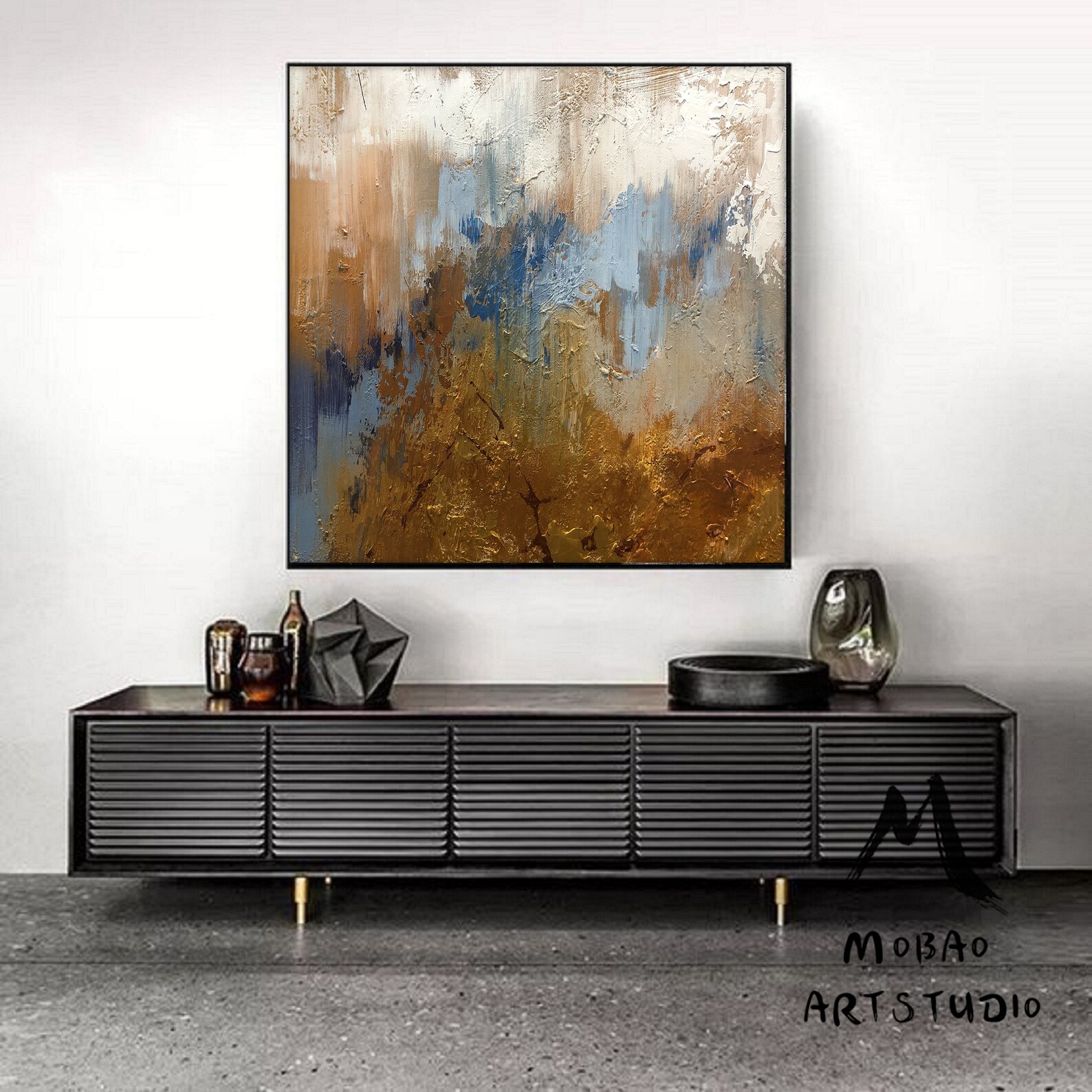 Large Gold Abstract Painting on Canvas Cloud Abstract Etsy