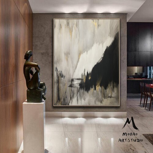 Original Gray Abstract Minimalist Art Painting, Gold Painting Black Painting, Large Abstract Painting, Large Living Room Art hotsell Canvas Painting