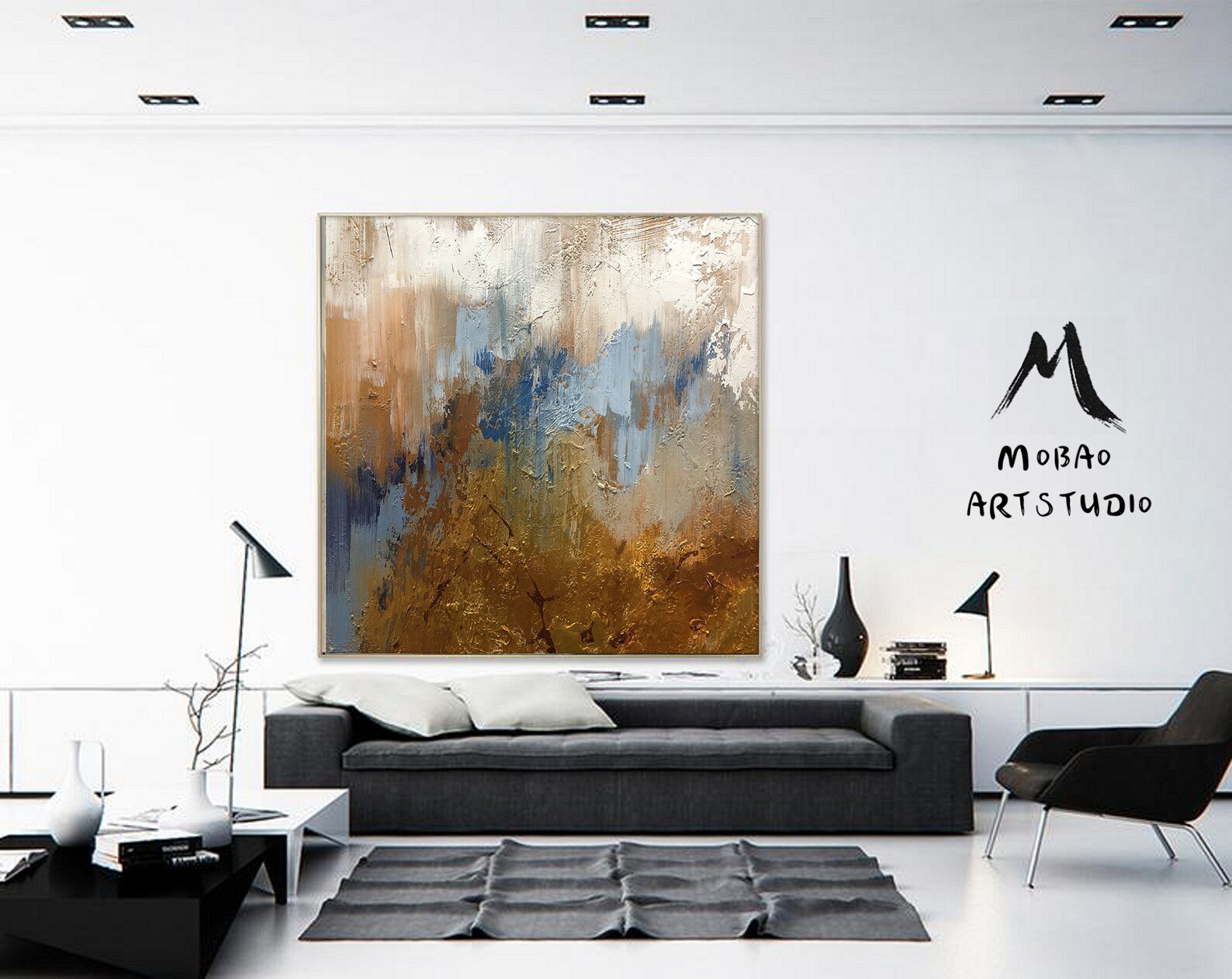 Large Gold Abstract Painting on Canvas Cloud Abstract Etsy