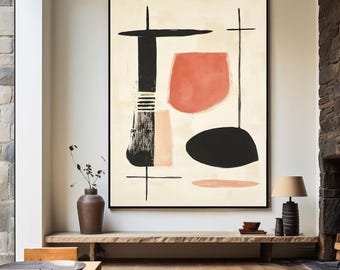 Arte de parede boho, pintura abstrata neutra | Tela pintada à mão - Decoração boho moderna, acrílico original, tamanho personalizado