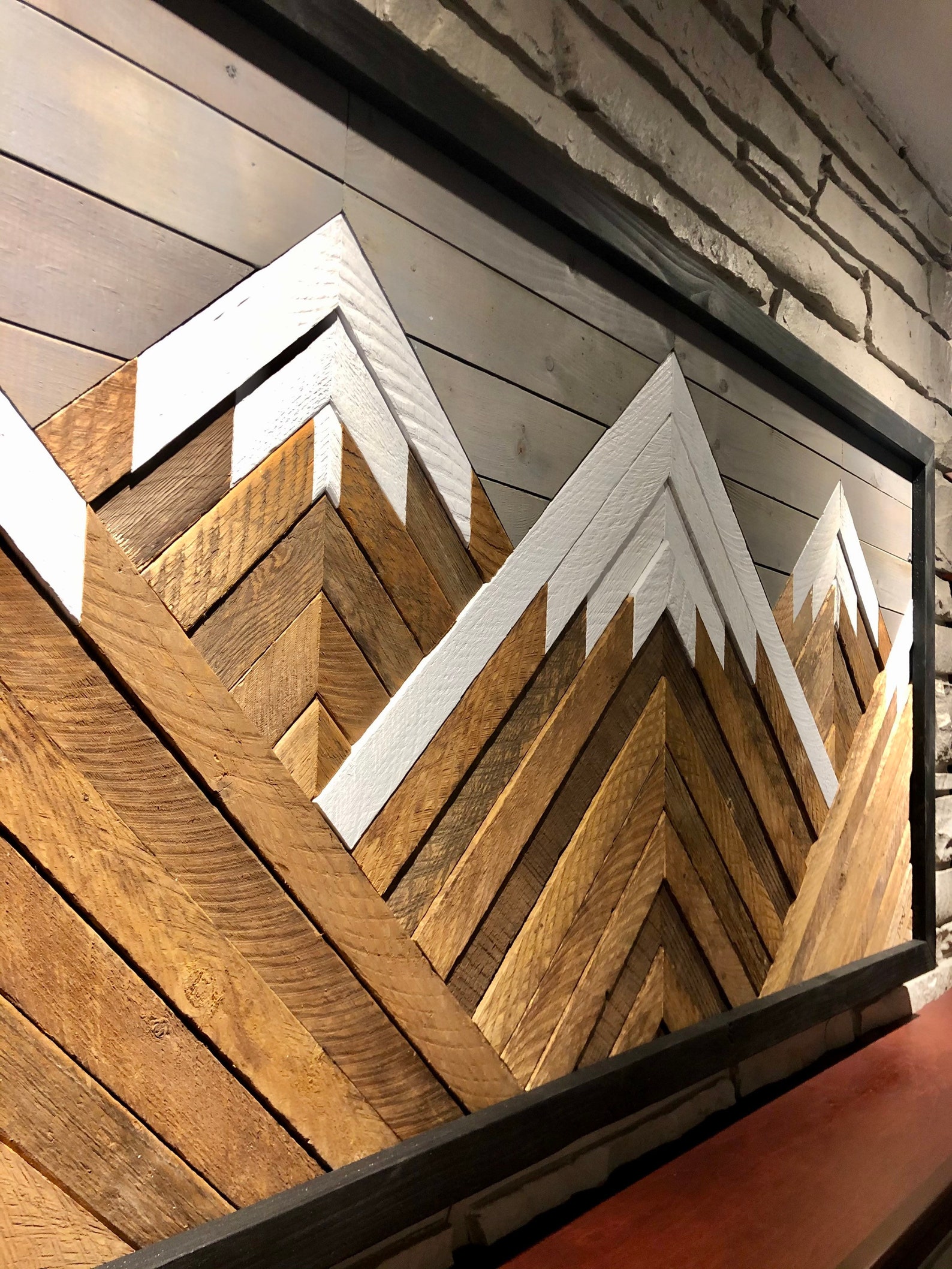 Vintage Wood Slat Mountain Wall Art Rustic Wall Hanging Mountains Large