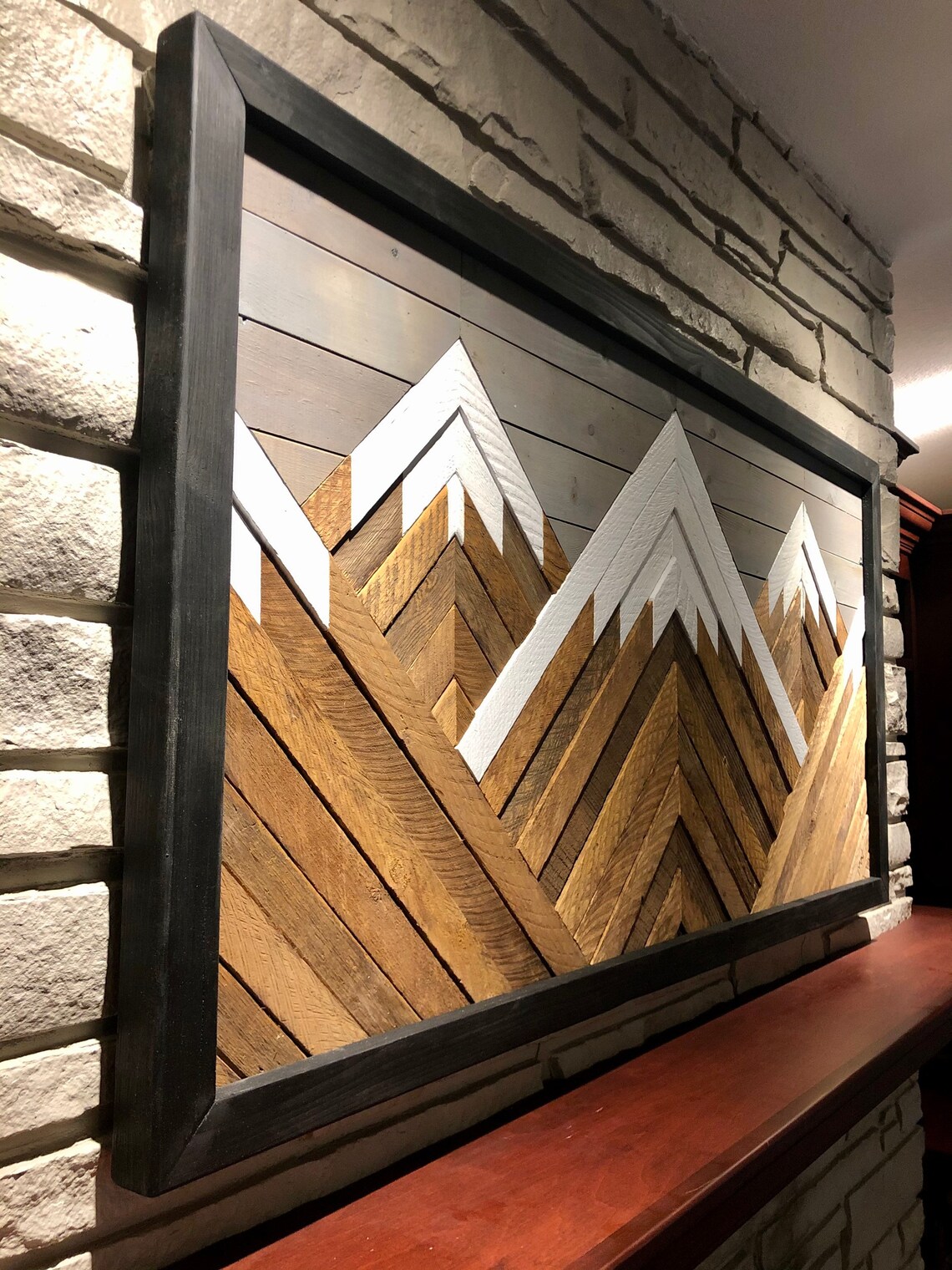 Vintage Wood Slat Mountain Wall Art Rustic Wall Hanging Mountains Large