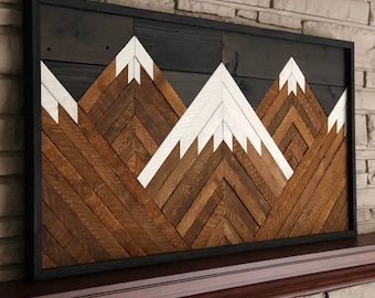 Vintage Wood Slat Mountain Wall Art! Rustic Mountain Tops. Handmade Wall Hanging Mountain Art!
