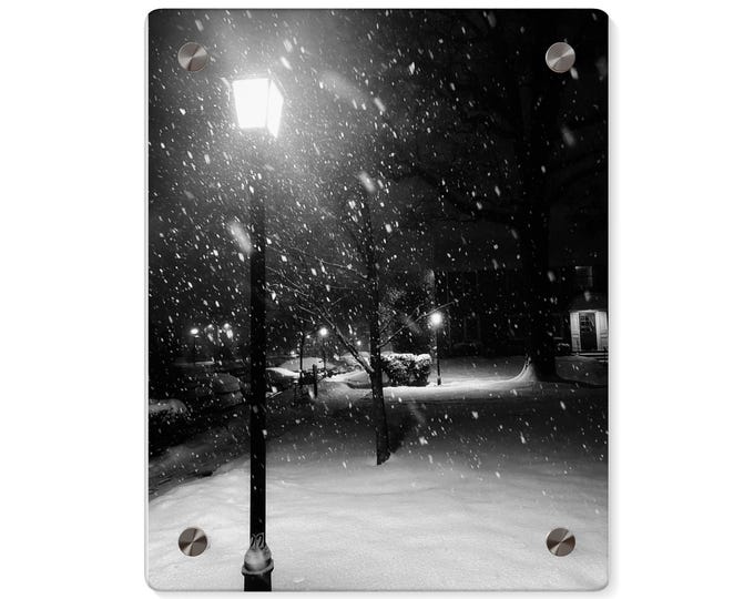 Featured listing image: Snowfall in Silence Arlington at Night Acrylic Wall Art Panels City Nightscape Acrylic Prints Modern French Cleat Hanging Decor