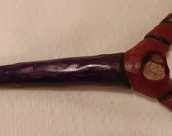 Freeform Spiral Oak Hand-carved Pipe, Purple and Red