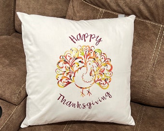 Thanksgiving Pillow, Turkey Design - 16x16 Hostess Gift
