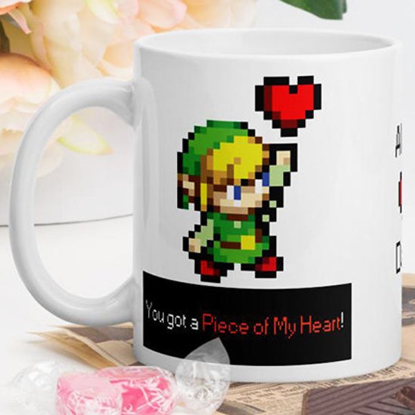 Personalize Legend of Zelda Mug Mug-Zelda Mug-Link Mug-8 Bit Mug-Nerd Mug-Gamer Mug-Geek Mug-Valentine's Day Mug-Romantic Mug-Heart Mug