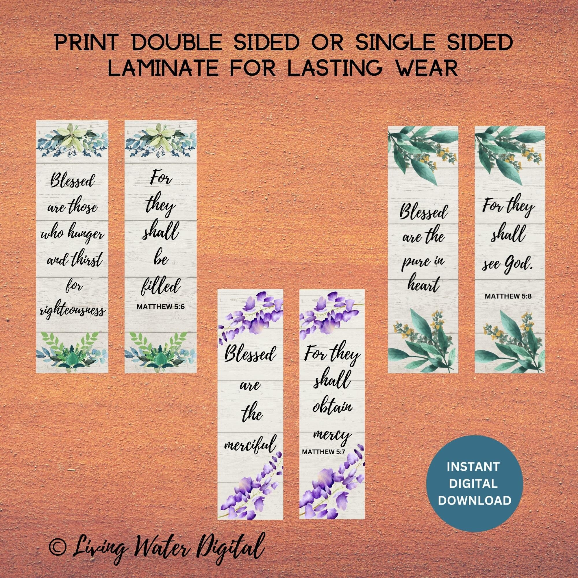 Beatitude Printable Bookmark, Set of 18 Bible Bookmarks, Printable ...