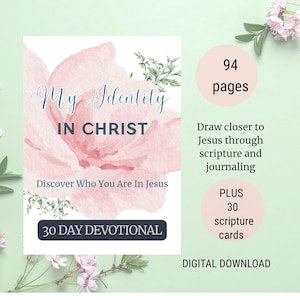 Diario devocional de 30 días "Identidad en Cristo", tarjetas de oración con versículos bíblicos (descarga digital)