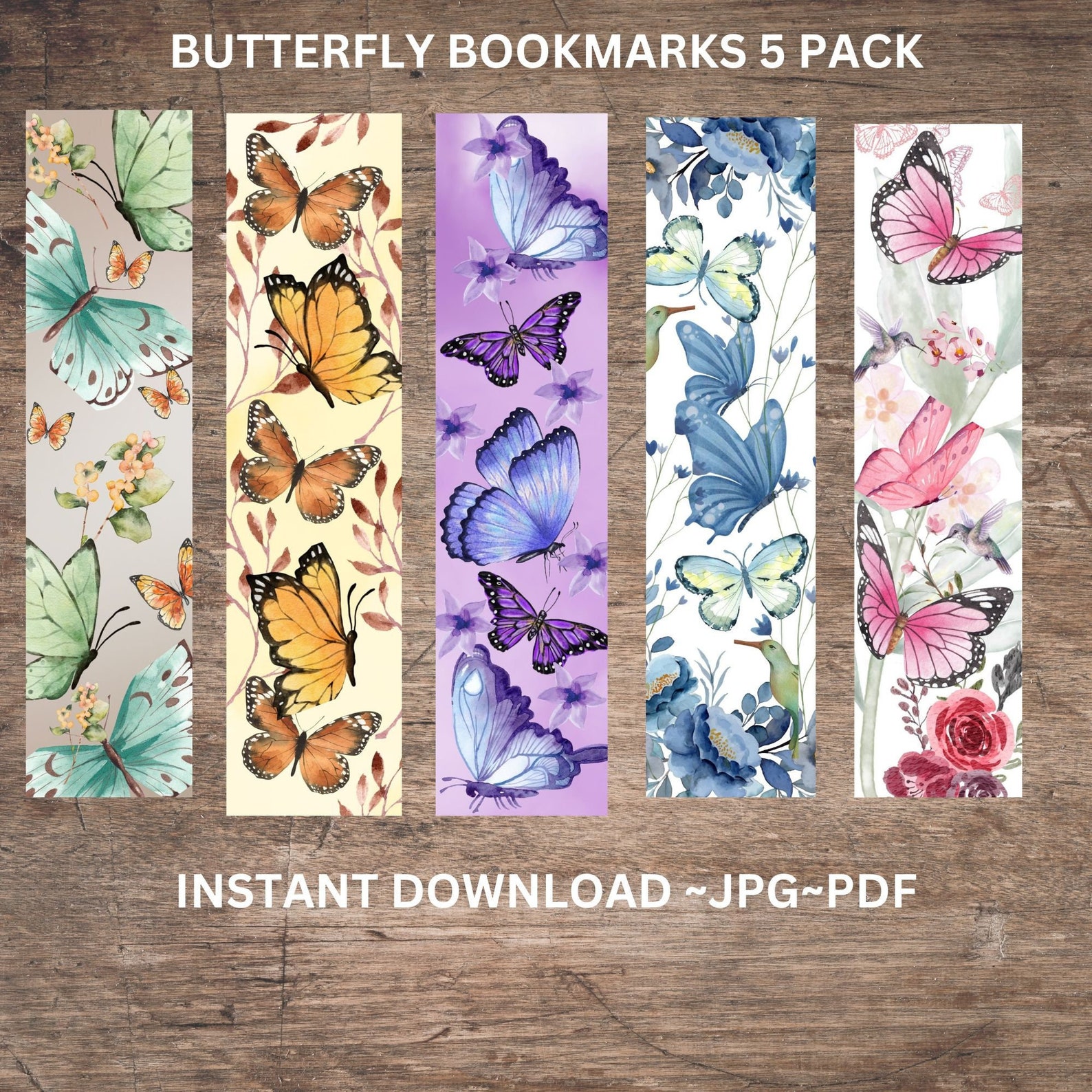 Printable Butterfly Bookmarks, Set of 5 Butterfly Bookmarks, Printable ...