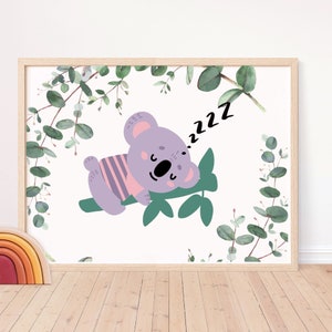 Sleeping Koala Digital Wall Art Download, Nursery Wall Art Download, Digital Download, Printable Wall Art Decor, Baby&#39;s Room Printable  Art