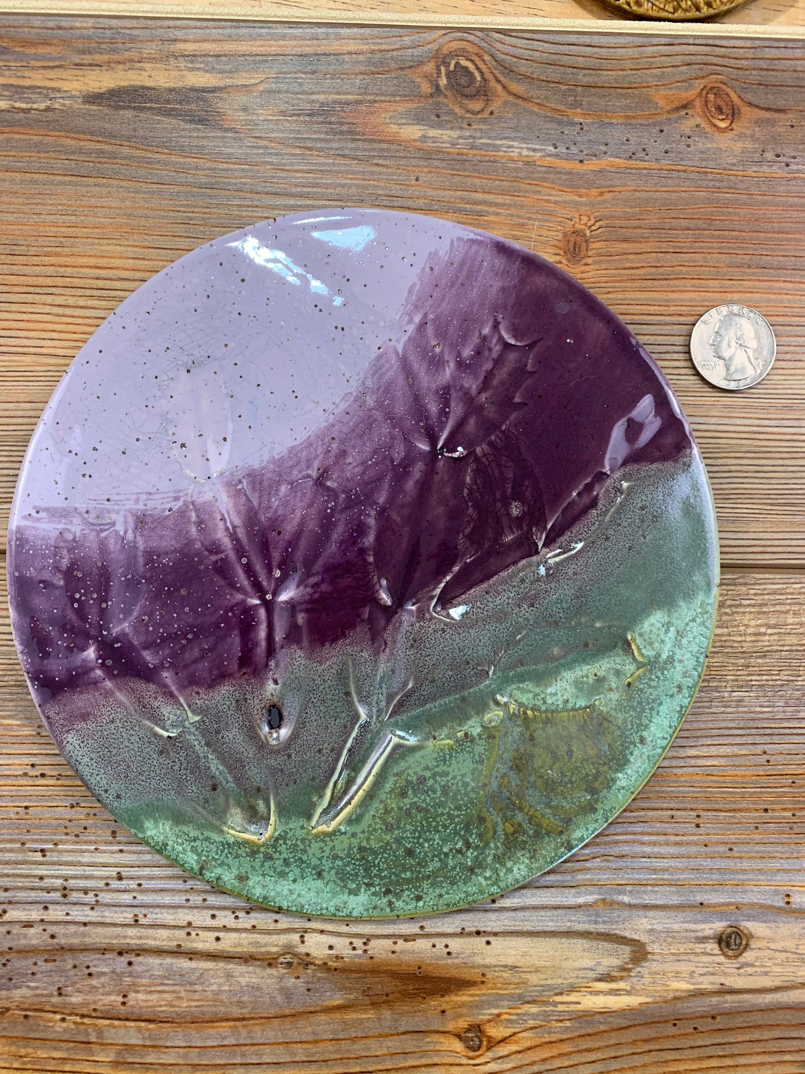 Hand made ceramic hot plate/trivet with leaf design Free Etsy