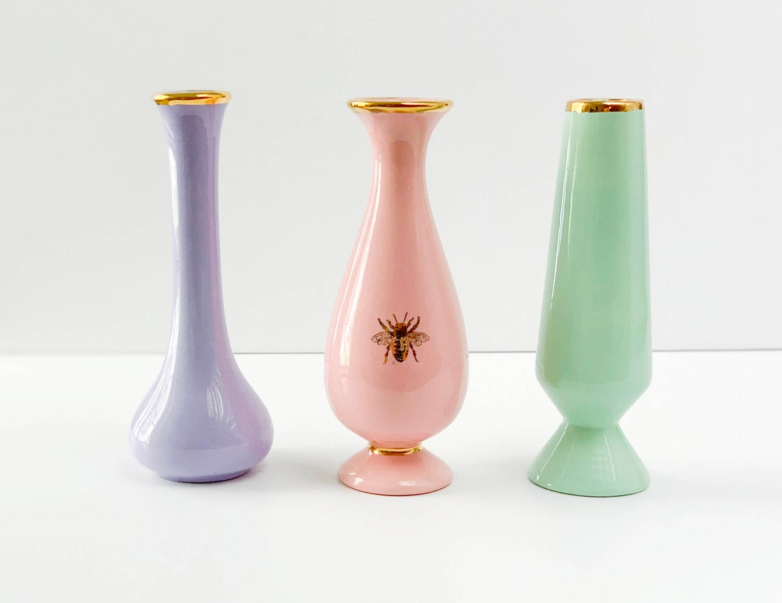 Pastel Cluster Vase Collection Feminine Vases Gold Rimmed Etsy